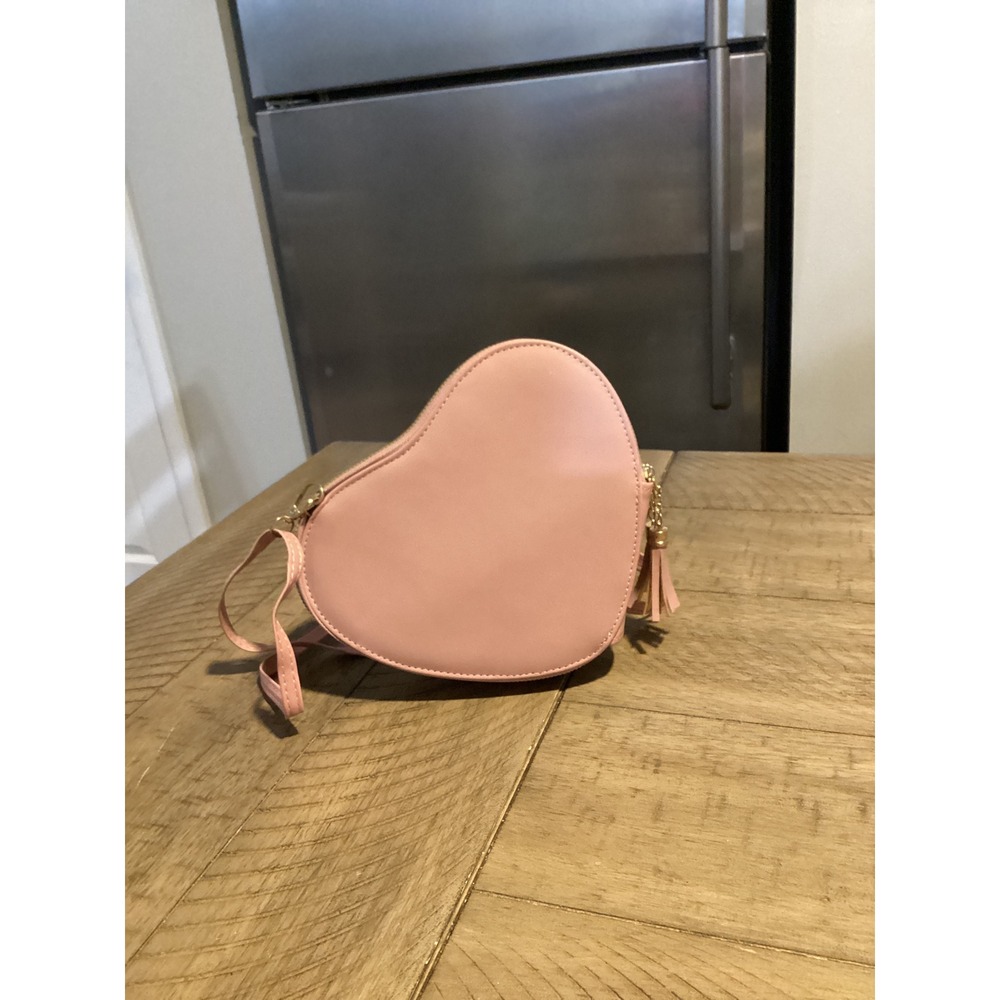 Fashionnx Pink Heart Quilted Crossbody Bag Dual Zip Tassel Accent Womens Wallet - Picture 3 of 7